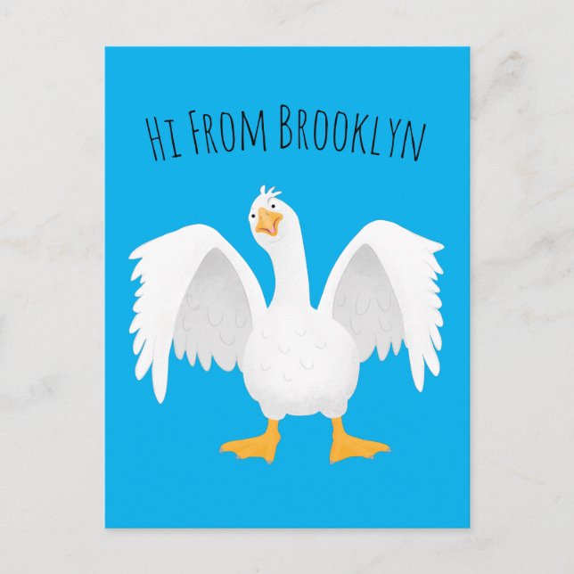 Funny curious domestic goose cartoon illustration postcard (Front)