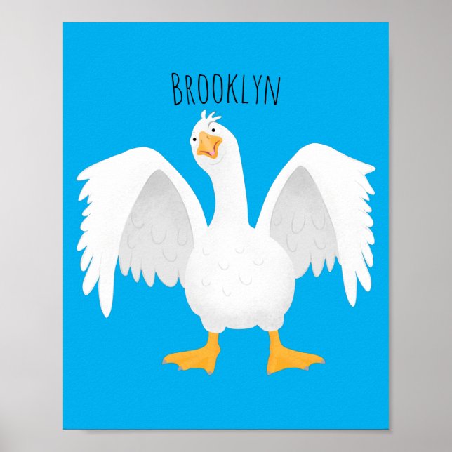 Funny curious domestic goose cartoon illustration poster (Front)