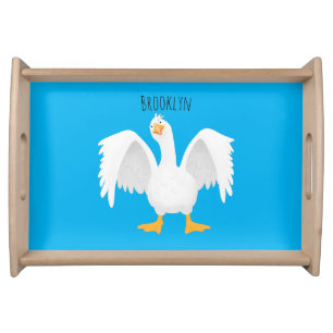 Funny curious domestic goose cartoon illustration serving tray