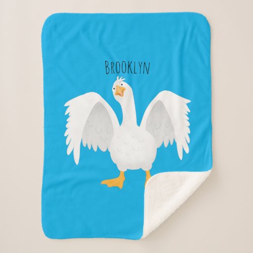 Funny curious domestic goose cartoon illustration  sherpa blanket