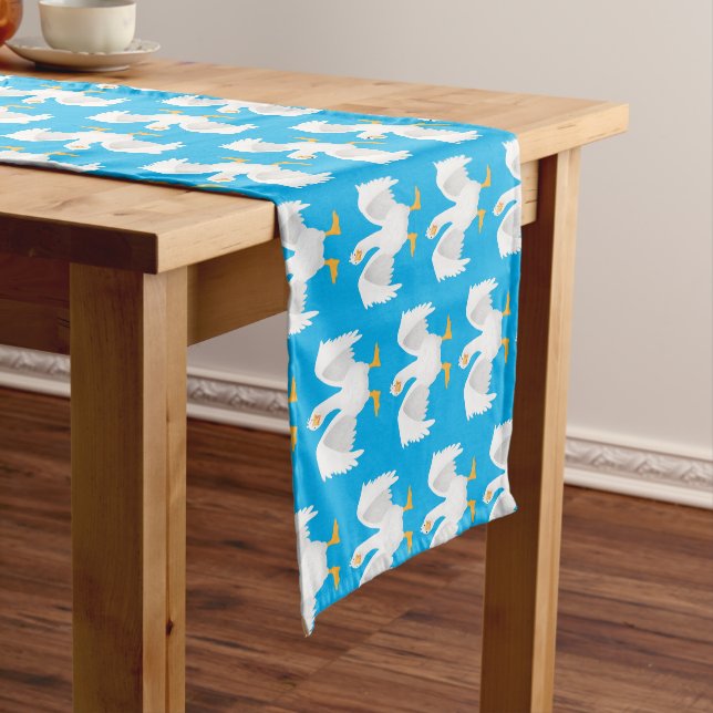 Funny curious domestic goose cartoon illustration short table runner (In Situ)