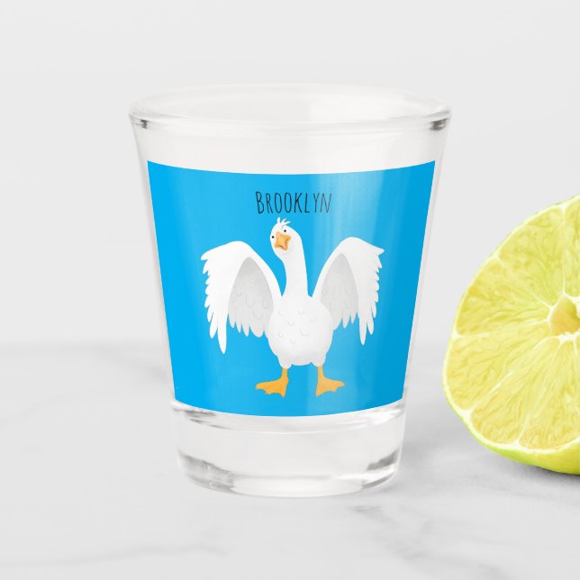 Funny curious domestic goose cartoon illustration shot glass (Front)