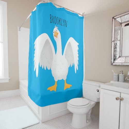 Funny curious domestic goose cartoon illustration shower curtain