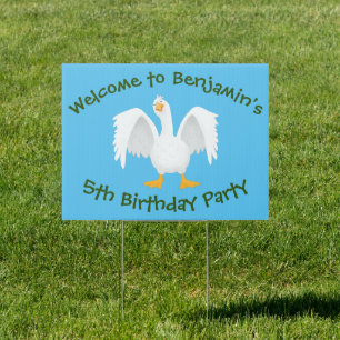 Funny curious domestic goose cartoon illustration sign