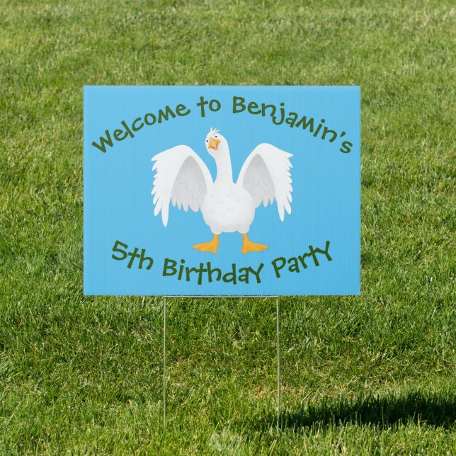 Funny curious domestic goose cartoon illustration sign (Insitu)
