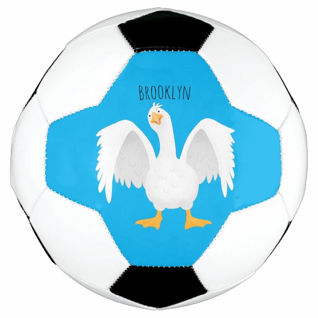 Funny curious domestic goose cartoon illustration soccer ball (Front)