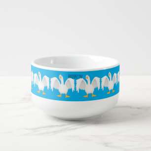 Funny curious domestic goose cartoon illustration soup mug