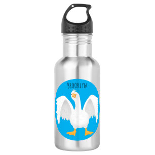 Funny curious domestic goose cartoon illustration stainless steel water bottle