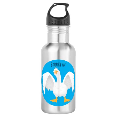 Funny curious domestic goose cartoon illustration stainless steel water bottle