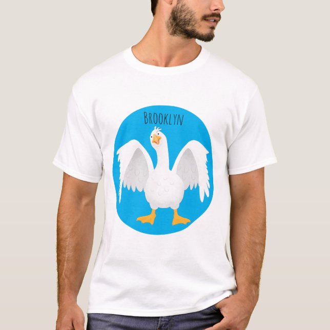 Funny curious domestic goose cartoon illustration T-Shirt (Front)