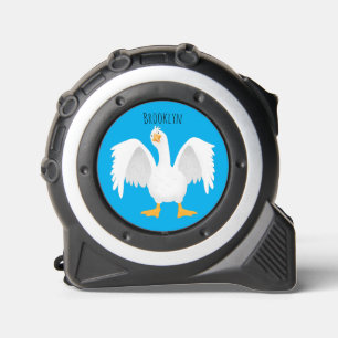Funny curious domestic goose cartoon illustration tape measure