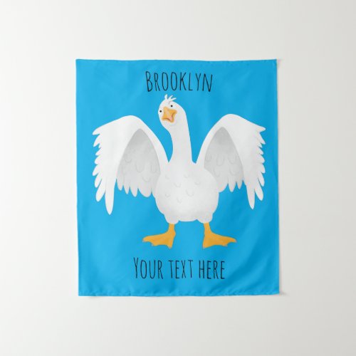 Funny curious domestic goose cartoon illustration tapestry