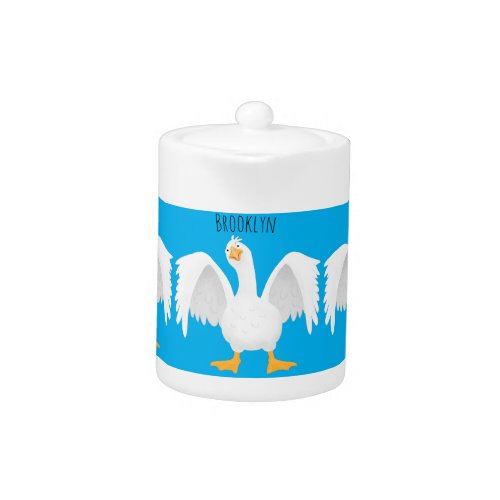 Funny curious domestic goose cartoon illustration teapot