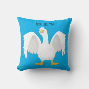 Funny curious domestic goose cartoon illustration throw pillow