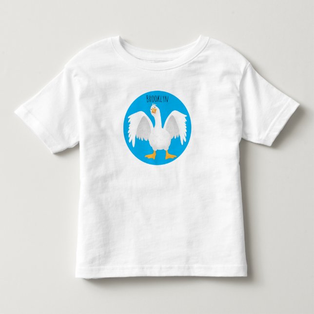 Funny curious domestic goose cartoon illustration toddler t-shirt (Front)