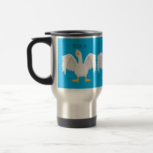 Funny curious domestic goose cartoon illustration travel mug