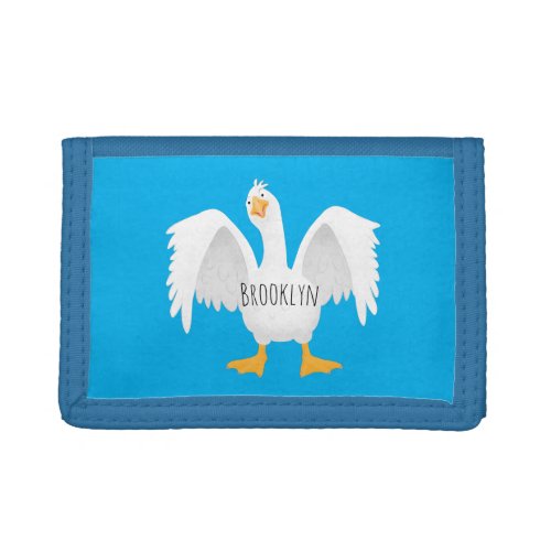 Funny curious domestic goose cartoon illustration trifold wallet