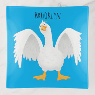 Funny curious domestic goose cartoon illustration trinket tray