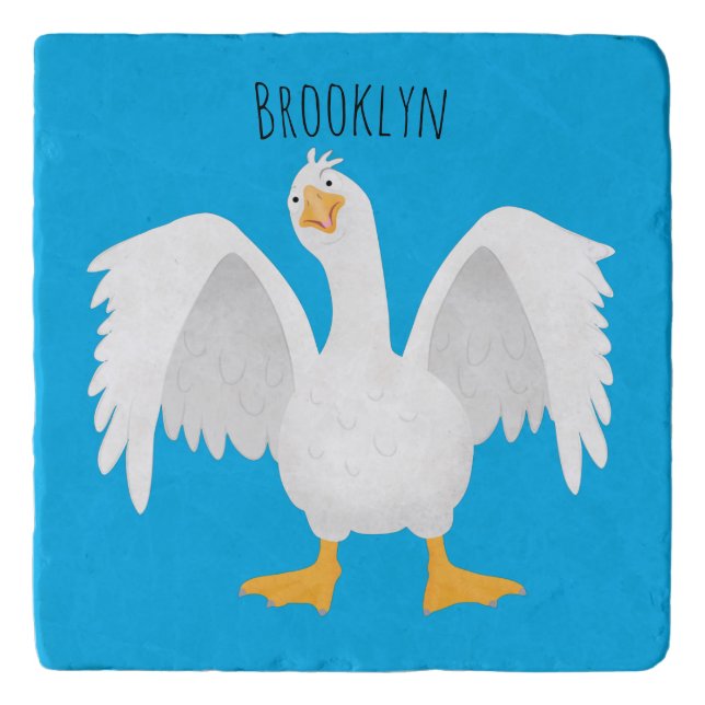 Funny curious domestic goose cartoon illustration trivet (Front)