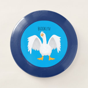 Funny curious domestic goose cartoon illustration Wham-O frisbee