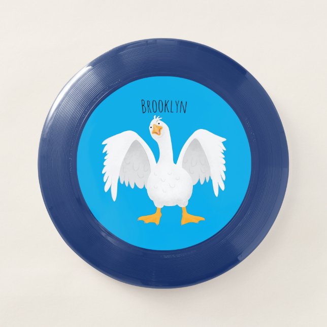 Funny curious domestic goose cartoon illustration Wham-O frisbee (Front)