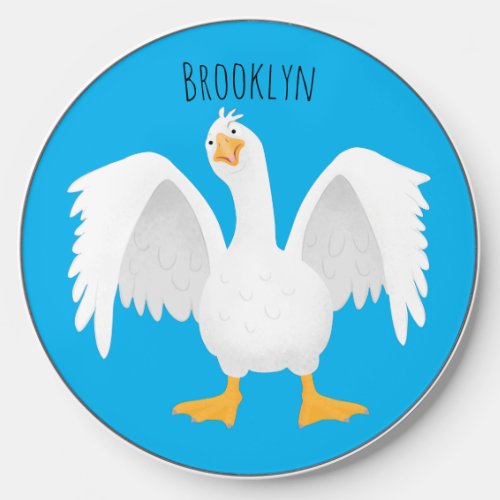 Funny curious domestic goose cartoon illustration wireless charger 