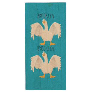 Funny curious domestic goose cartoon illustration wood flash drive
