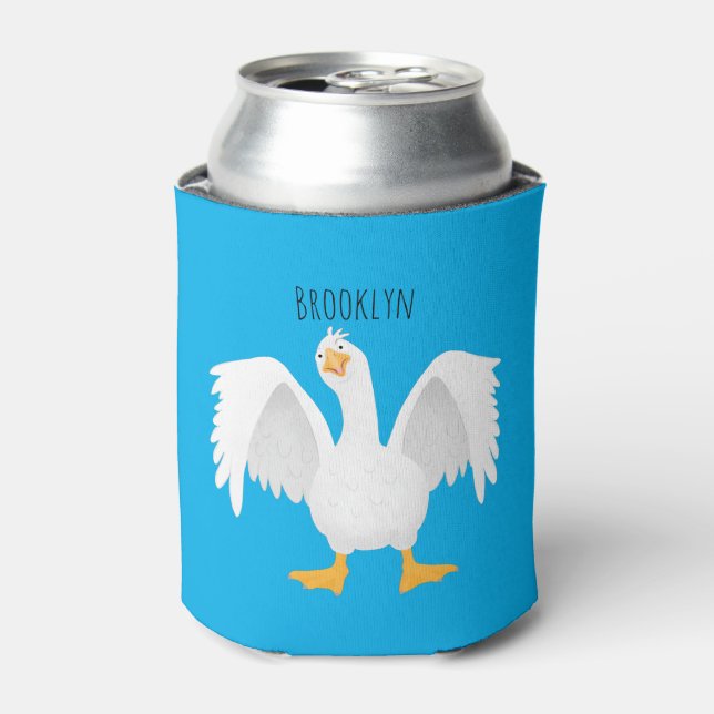 Funny curious domestic goose cartoon personalized can cooler (Can Front)