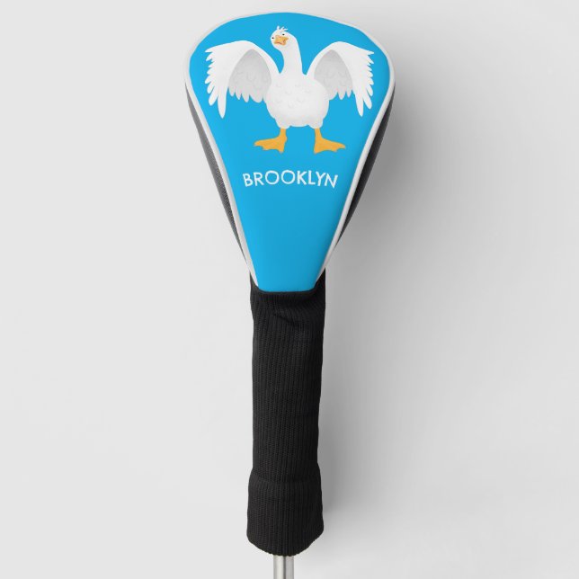 Funny curious domestic goose cartoon personalized golf head cover (Front)
