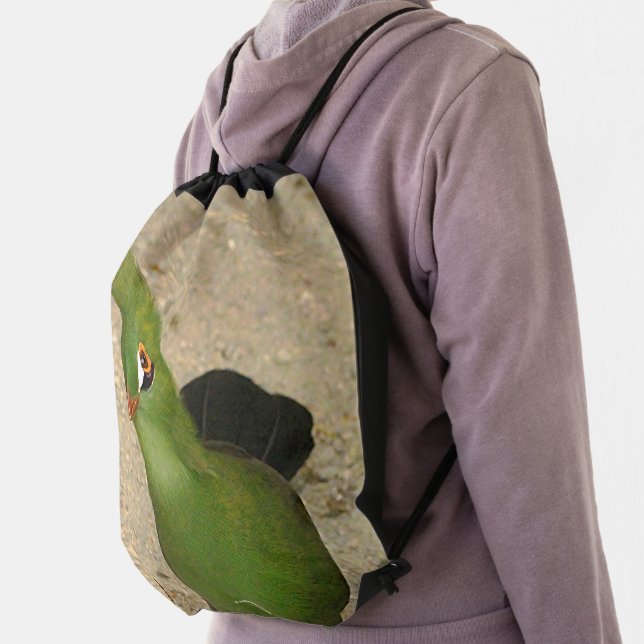 Funny Curious Guinea Turaco Green Bird Drawstring Bag (Insitu)