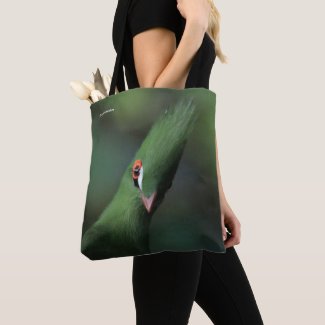 Funny Curious Guinea Turaco Green Bird Tote Bag