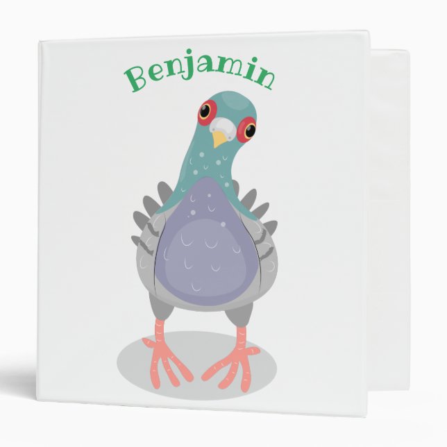 Funny curious pigeon cartoon illustration 3 ring binder (Front/Inside)
