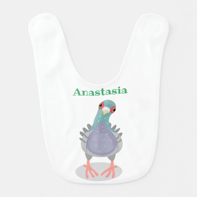 Funny curious pigeon cartoon illustration baby bib (Front)