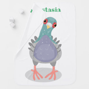 Funny curious pigeon cartoon illustration baby blanket