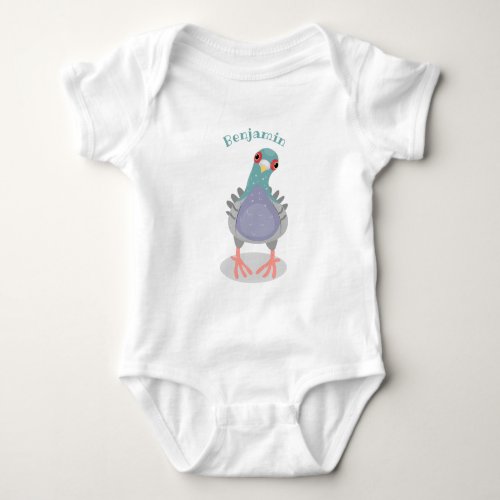 Funny curious pigeon cartoon illustration baby bodysuit