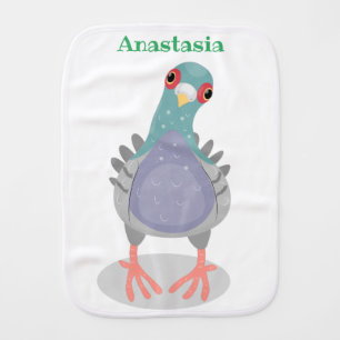 Funny curious pigeon cartoon illustration baby burp cloth