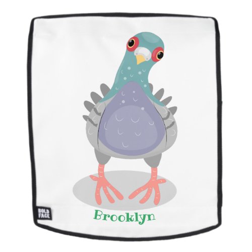 Funny curious pigeon cartoon illustration backpack