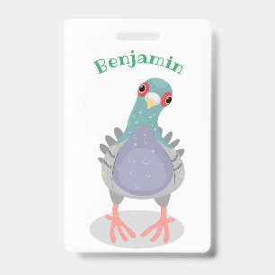 Funny curious pigeon cartoon illustration badge