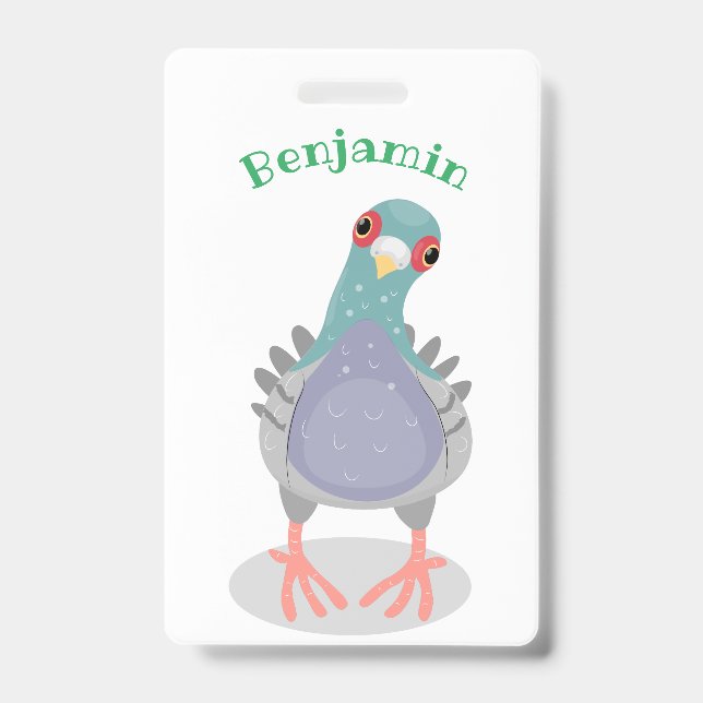 Funny curious pigeon cartoon illustration badge (Front)