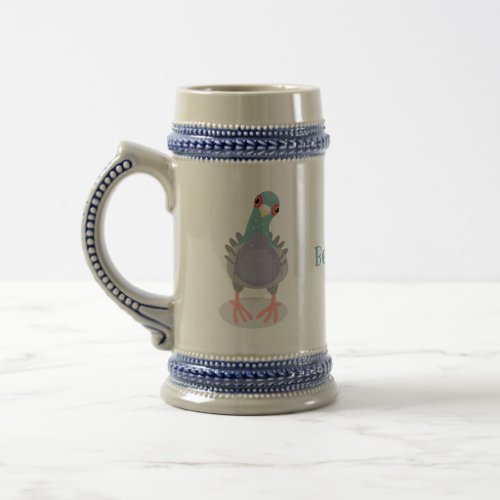 Funny curious pigeon cartoon illustration beer stein
