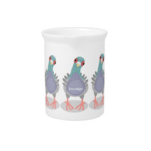 Funny curious pigeon cartoon illustration beverage pitcher