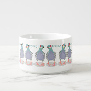 Funny curious pigeon cartoon illustration bowl