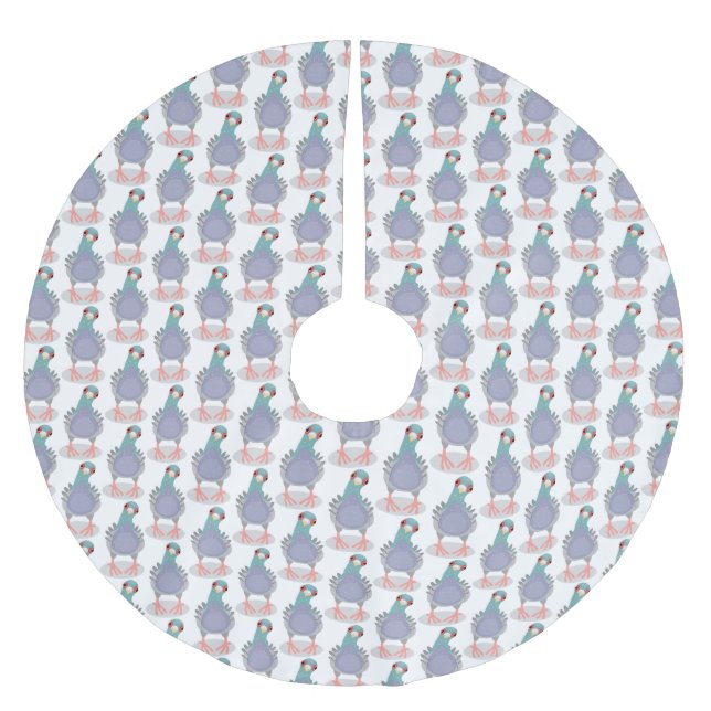 Funny curious pigeon cartoon illustration brushed polyester tree skirt (Front)