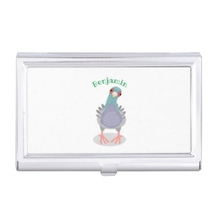 Funny curious pigeon cartoon illustration business card case