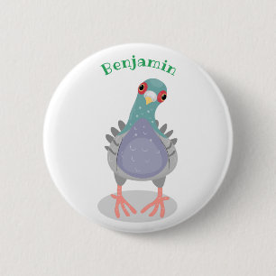 Funny curious pigeon cartoon illustration button