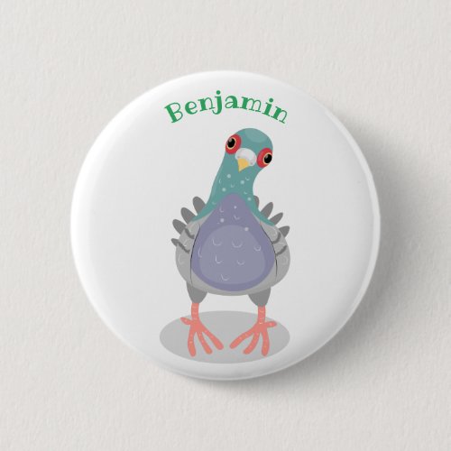 Funny curious pigeon cartoon illustration button