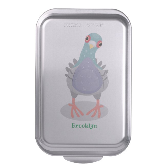 Funny curious pigeon cartoon illustration cake pan (Front Vertical)