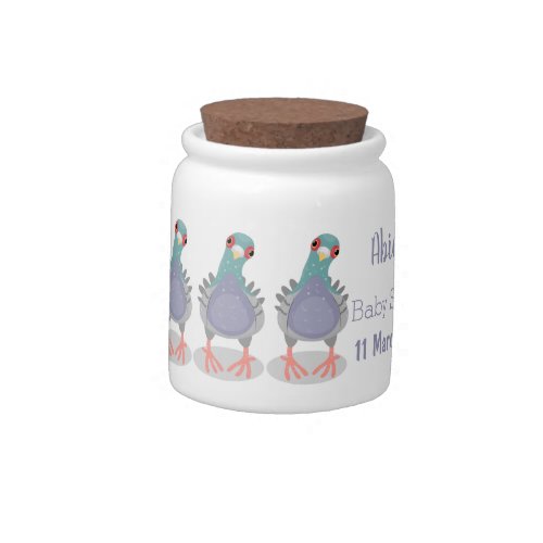 Funny curious pigeon cartoon illustration candy jar
