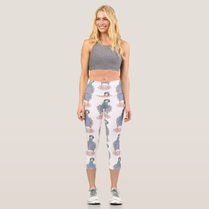 Funny curious pigeon cartoon illustration capri leggings