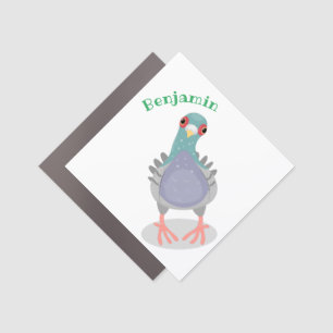 Funny curious pigeon cartoon illustration car magnet